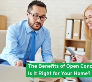 Couple discussing open concept living design ideas for a modern home layout