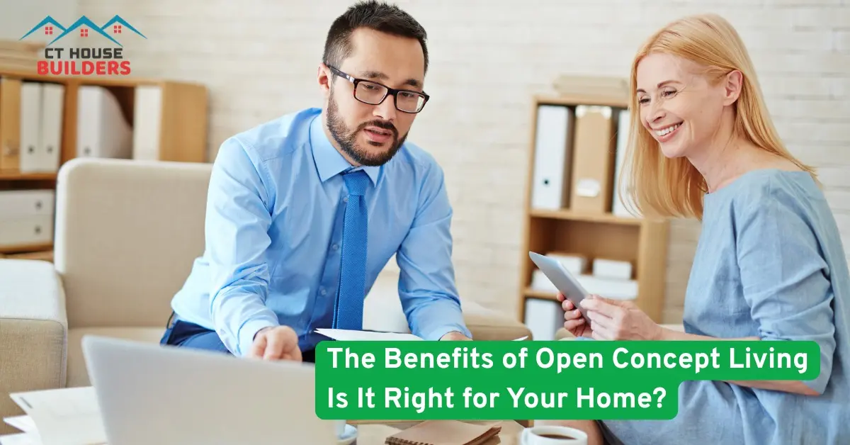 Couple discussing open concept living design ideas for a modern home layout