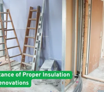 Home renovation site with ladders, drywall, and insulation materials highlighting CT House Builders’ focus on energy efficiency