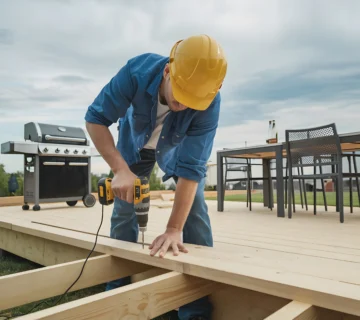 Man working deck with black grill