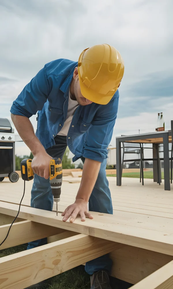 Man working deck with black grill