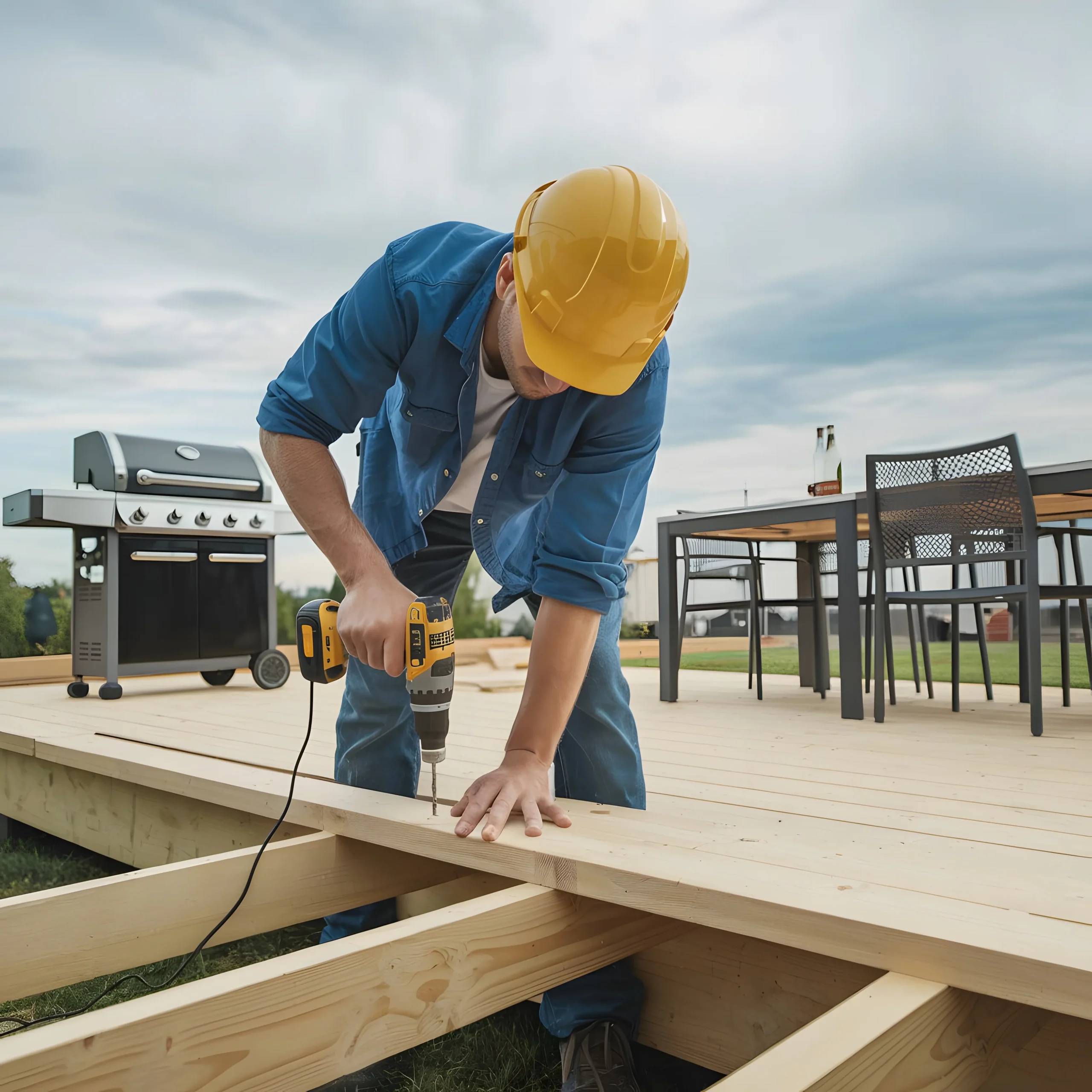 Man working deck with black grill